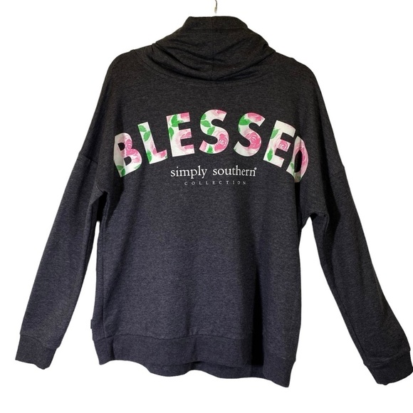 SIMPLY SOUTHERN Collection Women M Gray BLESSED floral spellout slouchy neck - Picture 1 of 8